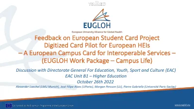 First page of Feedback on European Student Card Project - Digitized Card Pilot for European HEIs – A European Campus Card for Interoperable Services – (EUGLOH Work Package – Campus Life)