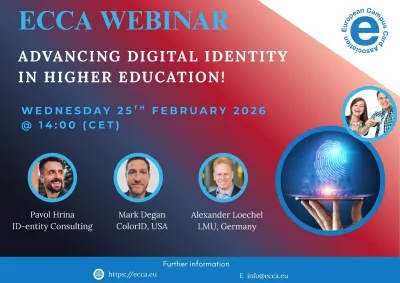 First page of ECCA Webinar - Advancing Digital Identity in Higher Education! - The Implications for HEIs: A Deep Dive into the Meaning Behind It All